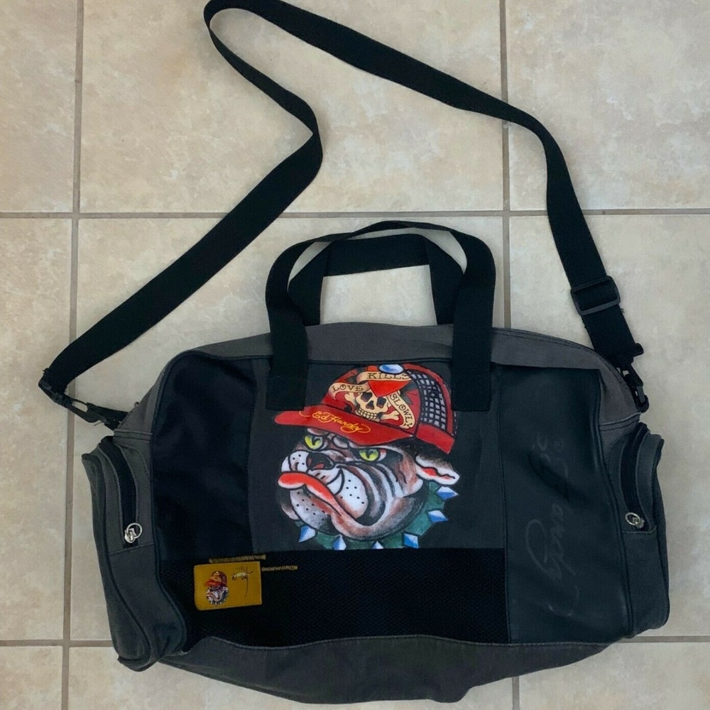 ED HARDY Graphic Bulldog Gym Duffel TRAVEL Bag